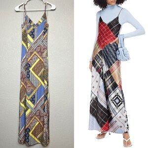 NWT‎ L’AGENCE Floral Stripe Scarf Patchwork Sleeveless V-Neck Maxi Slip Dress 2